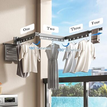 Настінна сушилка для білизни Hggzeg, розсувна, поворотна на 360°, з гачками, для балкона, ванної кімнати, пральні (свинцево-сірий)