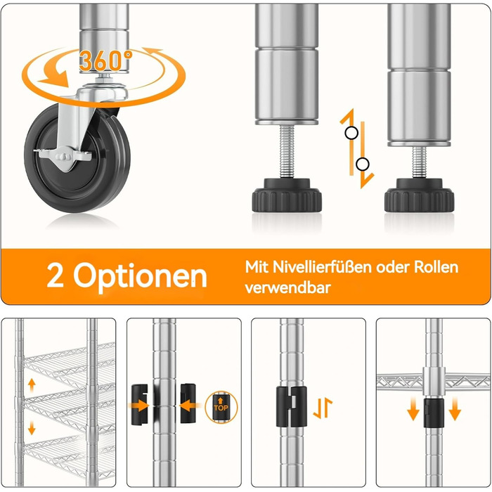 Himimi 5-Tier Rolling Wire Shelving Unit with Adjustable Height and Leveling Feet