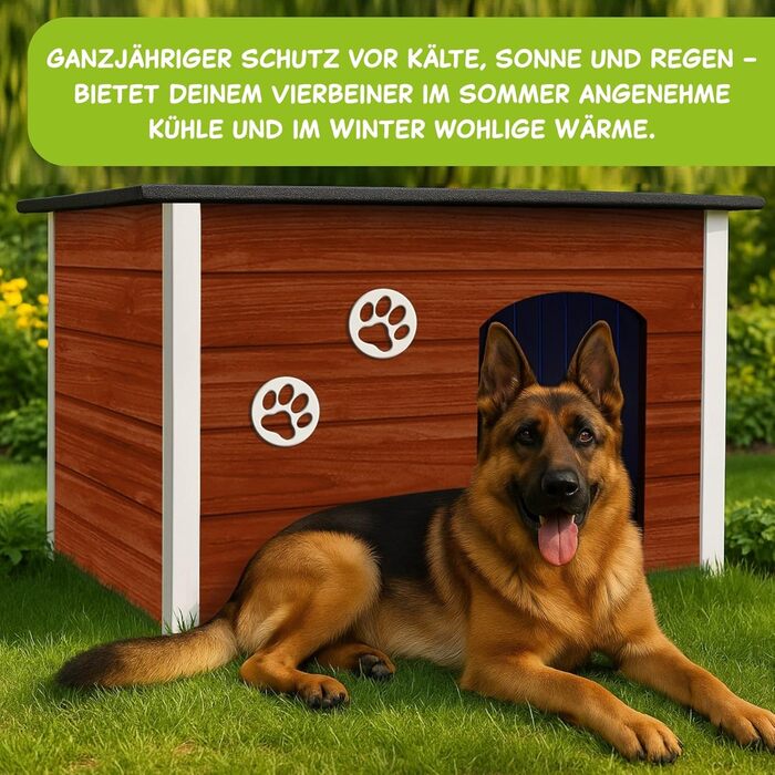 Будка для собак Outentin - XL, 76x60x60 см, тепла та водонепроникна. Сучасний дизайн, з дахом, що відкривається. Для середніх собак.