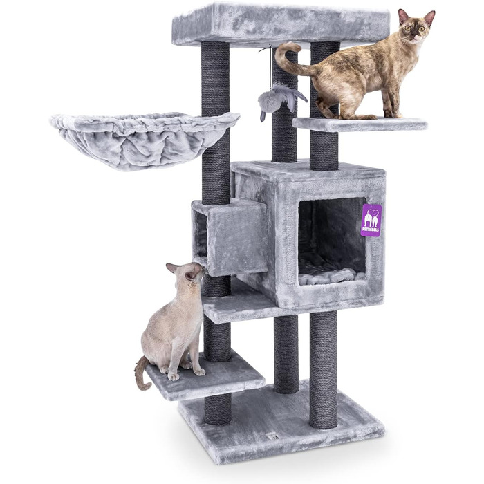 Котячий будиночок Petrebels Cleopatra: когтеточка, лежанка, печера, 134 см, бежевий/сірий