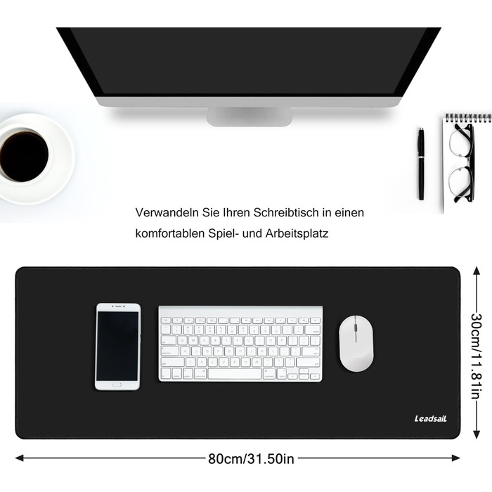 Leadsail XXL ігровий килимок для миші та клавіатури (800x300x4 мм), чорний