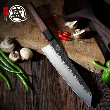 Японський ніж MITSUMOTO SAKARI Santoku 19 см з ручкою з рожевого дерева та Kiritsuke 23 см, ручне кованість, високоякісна сталь