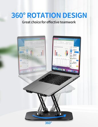 Adjustable Laptop Stand with 360° Swivel Base - Stable Ergonomic Foldable Laptop Riser for Desk - Compatible with MacBook Pro/Air & Notebooks up to 16 inches (A-Black)