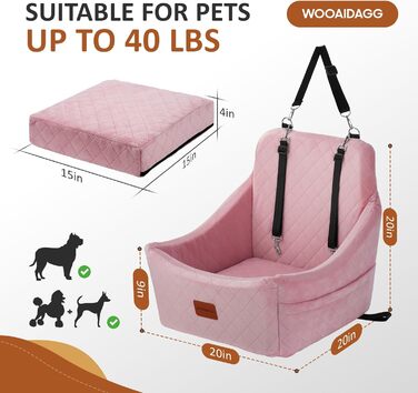 Автокрісло для собак середніх порід, переноска для тварин у машину з кріпленням ременем безпеки, знімна та пральна, регульовані ремені, 3 ремені (Чорний) (Рожевий, М)