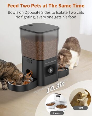 Автоматичний годівник для котів та собак HoneyGuardian з Wi-Fi, 2 миски, керування через додаток, 5G/2.4G, чорний, 3.5 л