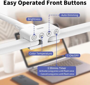 LED настільна лампа EppieBasic 24W з регулюванням яскравості, 80см, з кріпленням, захистом для очей, гнушим шийкою, для офісу, монітора, робочого місця, з таймером, чорна