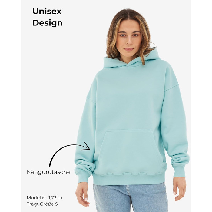 Унісекс худі Johnny Urban Cody Oversize — базовий світшот з капюшоном із цупкої тканини, однотонний, льодяно-блакитний
