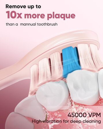 Електрична зубна щітка MySmile DY156 для дорослих: акумуляторна звукова щітка з 3 насадками, таймер 2 хвилини, 5 режимів, 45000 вібрацій на хвилину, 60 днів роботи від однієї зарядки (рожевий)