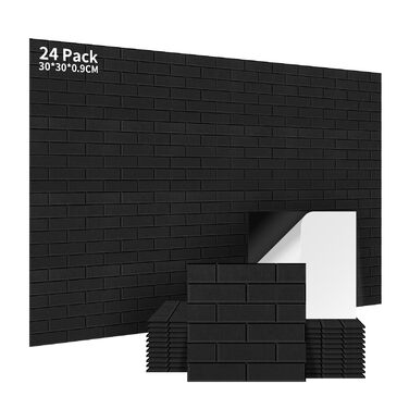 Акустичні панелі самоклеючі 30x30x0.9 см для звукоізоляції стін, шумопоглинаючі плити для студії звукозапису, геймерської зони та декору (24 шт, чорні)