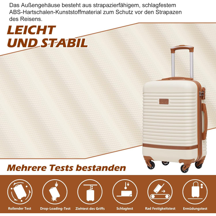 COOLIFE Luggage Suitcase Rolling Suitcase Travel Suitcase made of ABS Hard Shell, 4-Wheel Spinner with TSA Lock. The suitcase includes 1 Travel Backpack and 1 Toiletry Bag (White/Brown, Large 3-Piece Suitcase Set)