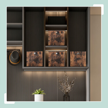 Relaxdays Fabric Storage Boxes with Wood-Look Design, 6-Piece Set
