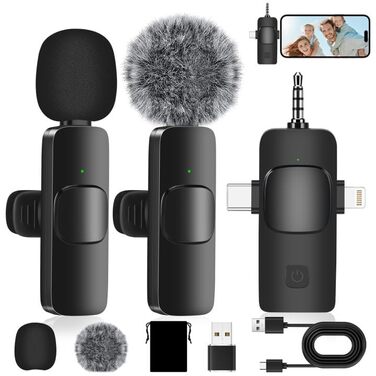 Набір бездротових петличних мікрофонів 2 шт. з шумозаглушенням, Plug & Play для iPhone, Android, iPad, Laptop, для відеозйомки, подкастів, Vlog, YouTube, TikTok