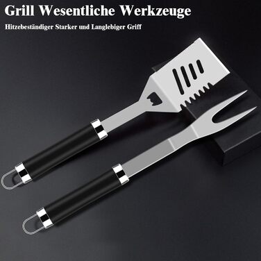 38-Piece BBQ Grill Tool Set Stainless Steel Grill Accessories for Men Gift Birthday High-Quality Grill Utensil Set Case with Grill Case and Grill Mat for Garden and Camping Black