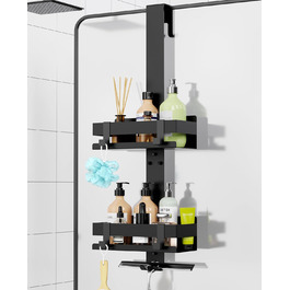Cooeco Shower Shelf for Hanging, Stainless Steel Shampoo Holder, Shower Bathroom Shower Basket with 4 Hooks for up to 35mm Glass Door