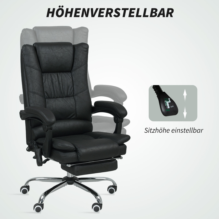 Vinsetto Office Chair with Vibration Massage, Ergonomic Executive Chair with Lumbar Warmer, Reclining Function, Footrest, Adjustable Height Desk Chair, Swivel Chair with Side Pocket, Black | Aosom