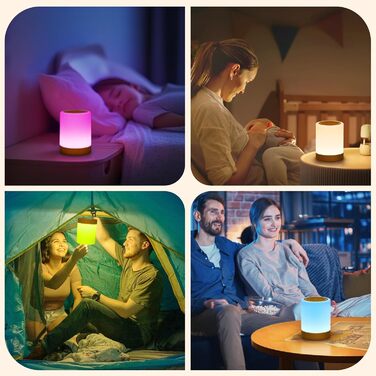 LED настільна лампа з сенсорним керуванням, диммуванням, акумулятором, 256 кольорів RGB, 5 режимів, таймером, пам'яттю, бездротова для спальні, дитячої кімнати, біла