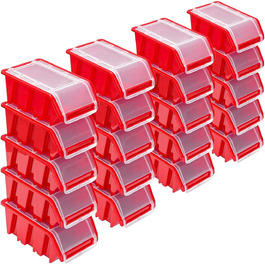 Stackable Boxes Set – Stackable Box with Lid 155x100x70 mm – Transparent Storage Box, Storage Box (20x, Red)