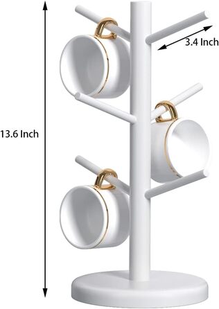 Dorho Cup Holder, Tree, Coffee Cup Holder with 6 Hooks, Wooden Cup Holder for Countertop, Coffee Bar Accessories and Organizer Station, White