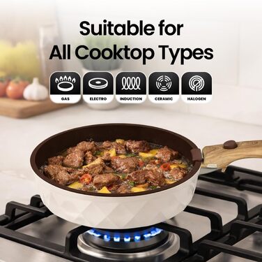 Набір посуду 9 предметів з антипригарним покриттям Diamant Beige: каструлі та сковорідки для всіх плит, включаючи індукційні. Без PFOA/PFAS