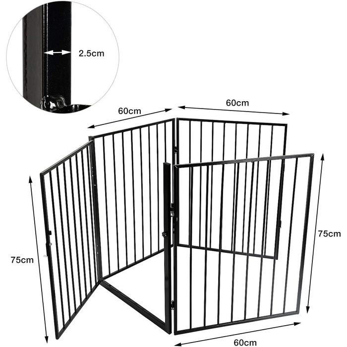 Клітка для собак, металева, розкладна, 310 x 2,5 x 75 см (5 шт.)