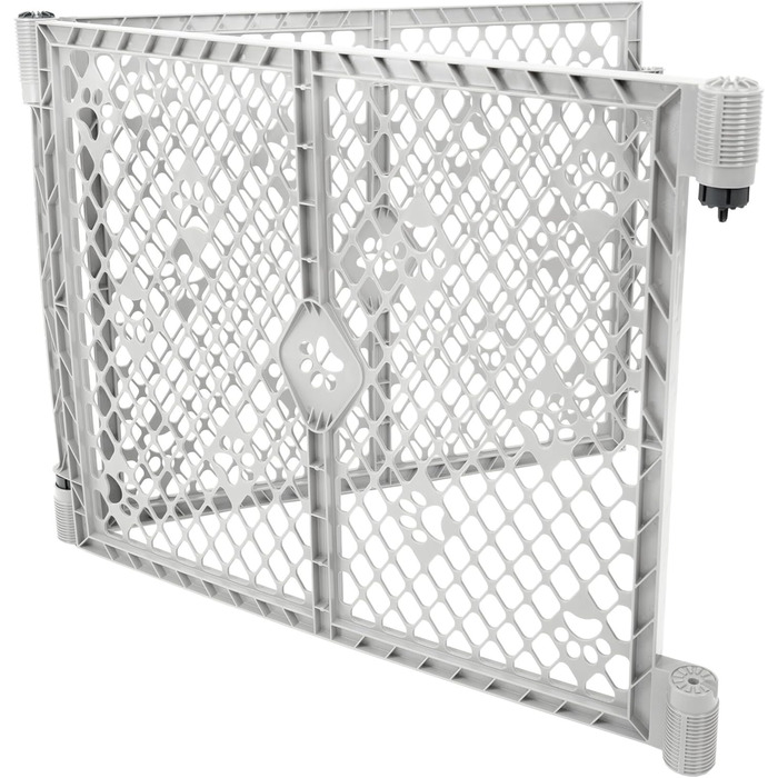 Клітка-вольєр для собак MyPet з 8 панелей, сірого кольору, довговічна та стійка до УФ-випромінювання, портативна, регульована, зручна для тварин, дружній дизайн (з розширенням на 2 панелі, дизайн з відбитком лапи, світло-сіра)