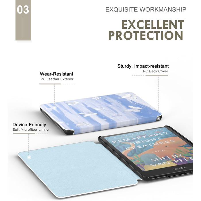 Чохол MoKo для Kindle Paperwhite 12-го покоління (2024) та Kindle Colorsoft Signature Edition (2024), PU шкіра, авто-сон/пробудження, сірий ліс (сніговий метелик)