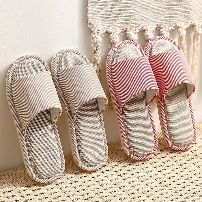 Легкі тапочки для дому та відпочинку JIJie Hausschuhe з льону, відкриті сандалії для літа (40/41 EU, колір кава)