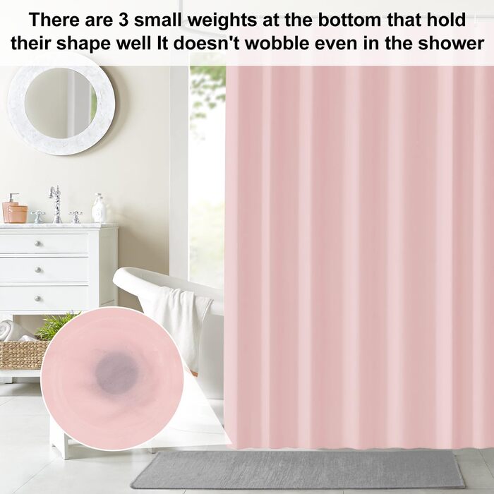 Штора для душу 180x180 см, водонепроникна, антигрибкова, для ванни/душу, з кільцями, рожева