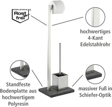 Набір для туалету WENKO Slate-Rock: тримач туалетного паперу та щітка для унітазу, нержавіюча сталь, антрацит, 73.5 x 19.5 x 23 см