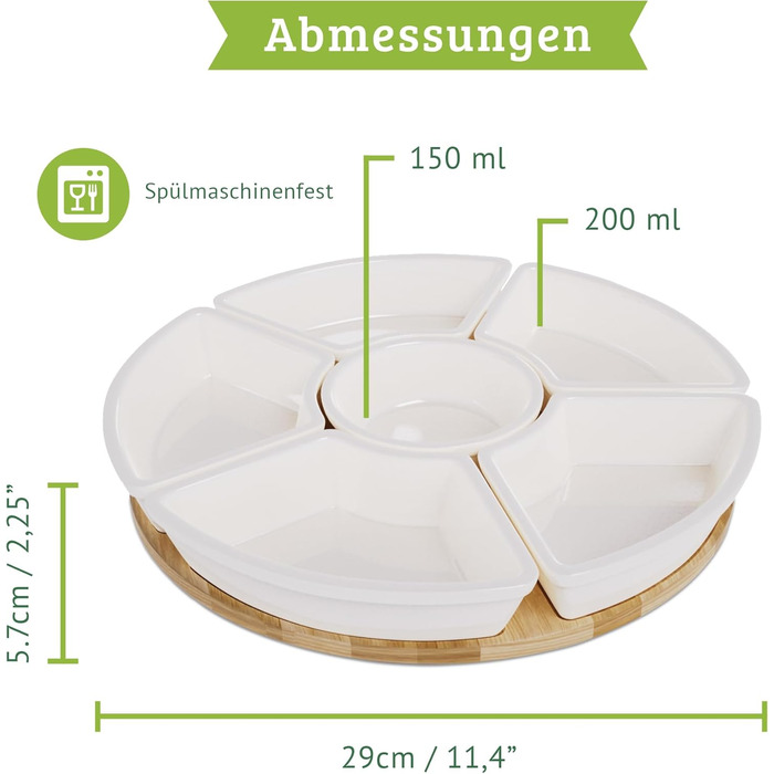 Snack Server - 26 cm - Multiple bowls with space for delicious snacks - Rotating serving platter with high-quality ceramic bowls - Perfect for snacks, dips, fruit and much more