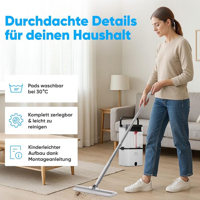 Набір для миття підлоги Wischmopp з відром – моп з 2-камерною системою та функцією відкачування – гігієнічний набір для прибирання – 2,5 л – білий