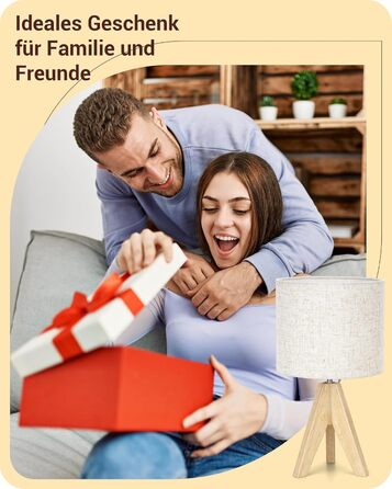 Настільна лампа EDISHINE, 2 шт. у наборі, дерев'яна, з абажуром кольору бежевого льону, цоколь E27, з лампочкою, вінтажний стиль, для спальні, вітальні, подарунок