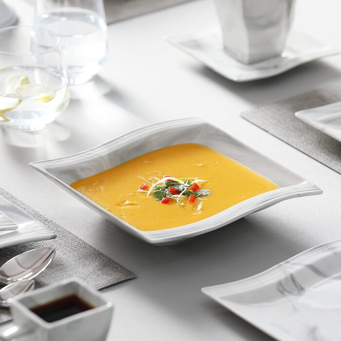 MALACASA Flora 30-Piece Marble Porcelain Dinnerware Set - Grey