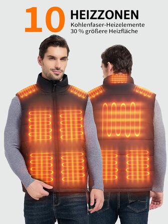 Гріюча жилетка для чоловіків та жінок з Powerbank 18400mAh, 10 зон нагріву, для кемпінгу, мотоциклів, катання на лижах, чорна, розмір L