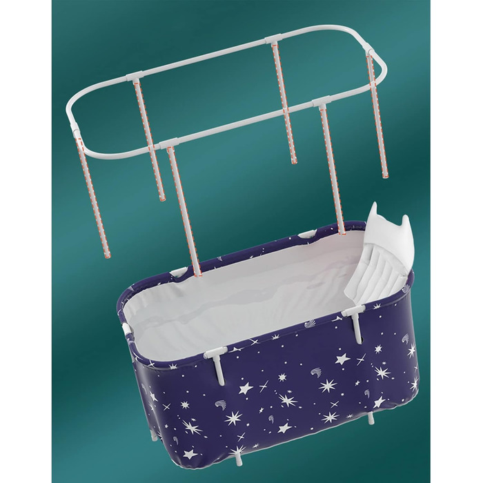 Foldable Bathtub for Adults, 132 x 68 x 47 cm, Steam Bucket for Sauna, Shower, and Ice Bath, Portable, Non-Inflatable (Blue)