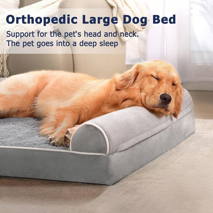 WESTERN HOME Dog Bed Dog Basket Large Dogs Orthopedic Dog Bed Dog Sofa Waterproof 106x76x10cm Dog Beds with Washable Cover Dog Basket Large Dogs, Grey