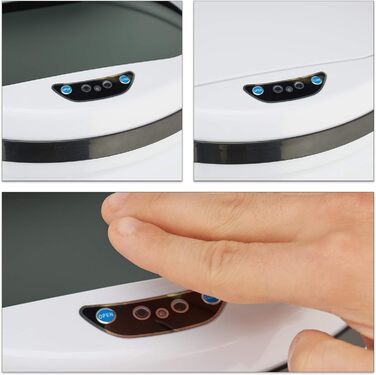 Відро для сміття Relaxdays Sensor 50л, нержавіюча сталь, біле, з автоматичним електричним кришкою, 80x30 см