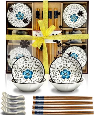 Набір для суші на 4 особи, 12 шт. з кераміки, круглий, з візерунком квітки сливи. Ідеальний подарунок на свята.