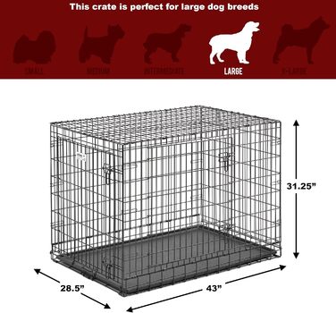 Кія для собак Midwest Homes Ultima Pro Series 748UP: міцна, з подвійними дверцятами, металева, 122 см, з роздільником, захистом для підлоги та мискою