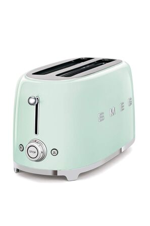 Тостер Smeg TSF02PBEU - 2 відділення для 4 скибочки хліба, 6 рівнів підсмажування, функція підігріву, розморожування та Bagel, знімний піддон, 1500W, пастельно-блакитний (пастельно-зелений)