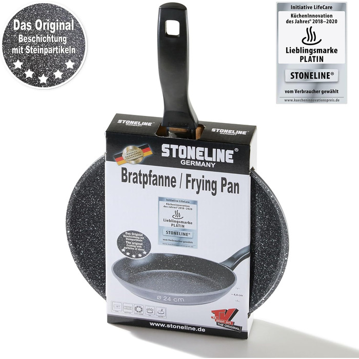 STONELINE Frying Pan - Induction-compatible pan with genuine stone particles coating, frying & universal pans made of aluminum cast, large pan (Grey, 24 cm)