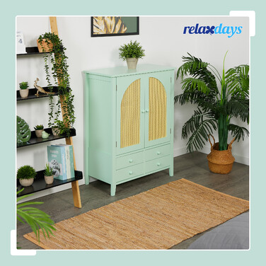 Relaxdays Sideboard with Rattan Look Turquoise