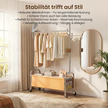 Вішалка для одягу сталева з кошиком для зберігання, навантаження до 115 кг, 3-в-1, для спальні та передпокою UP-R02