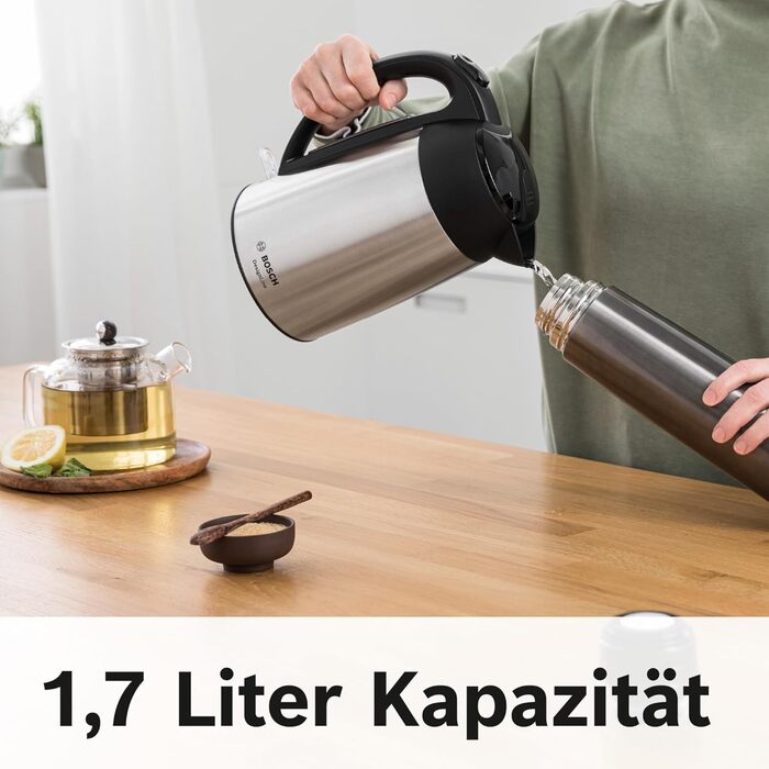 Електричний чайник Bosch DesignLine TWK3P424, 1.7 л, червоний, з нержавіючої сталі, бездротовий, з індикатором рівня води та захистом від перегріву