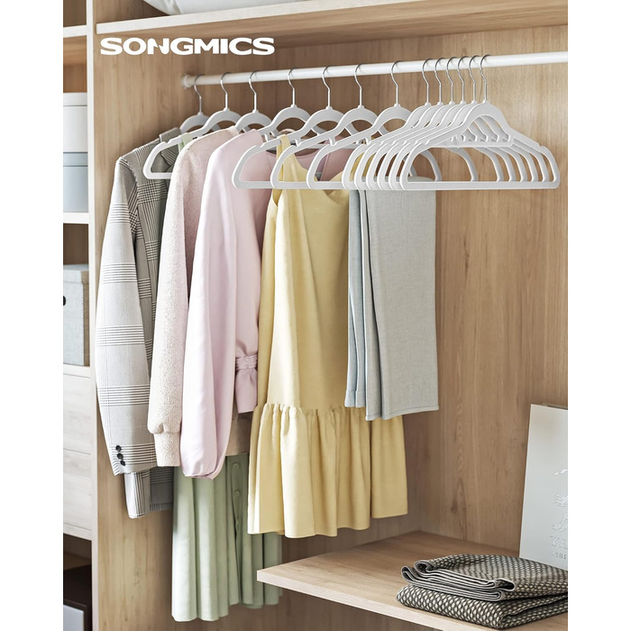Плечики для одягу SONGMICS, велюрові, 50 шт., для пальто, штанів, краваток, обертовий гачок, 43,5 см, срібно-білий