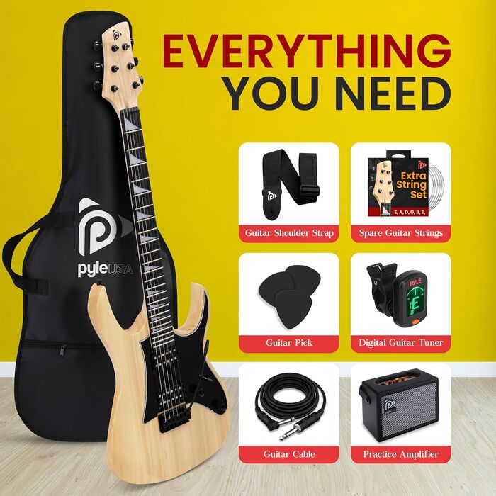 Електрогітара Pyle Prog Rock EG Series з підсилювачем, 39 дюймів (99.1 см), Dual Humbucker, палісандровий гриф, корпус з палісандра, комплект аксесуарів