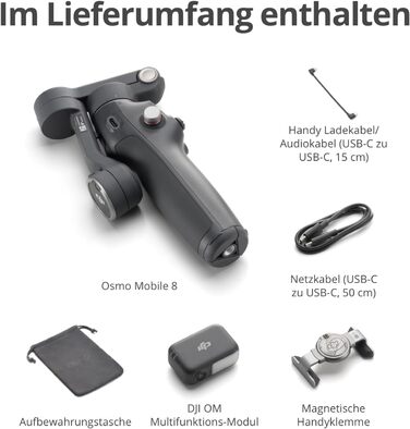 DJI Osmo Mobile 8 Advanced Tracking Combo: Gimbal-Стабілізатор для смартфонів з AI-трекінгом, 360° обертання та вбудованим штативом