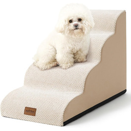 Dog Stairs for Small Dogs 50cm, Pet Stairs for Bed made of High-Density Sponge, Dog Stairs Dog Ramp with Washable Cover and Non-Slip Bottom, 40x72x50cm, 4 Steps, Beige