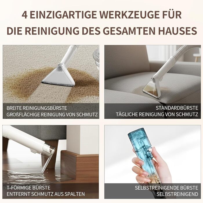 COCEAN Попиховий пилосос, мийка килимів, волого-сухий пилосос, 18Kpa для м'яких меблів, килимів, автосидінь та диванів, білий