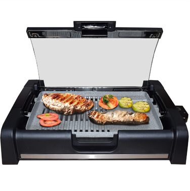 Syntrox Germany TG-1650W Electric Table Grill with Ceramic Plate - BBQ Grill with Glass Lid
